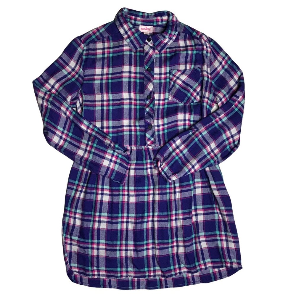 Curfew plaid flannel shirt dress purple XL